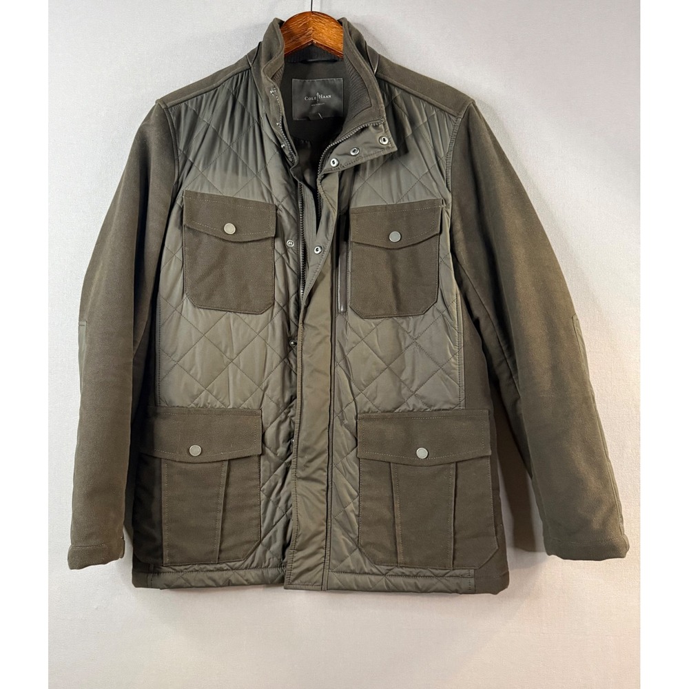 Cole Haan Quilted Mixed Media Jacket Mens M Olive Green Cabincore Heritage Barn
